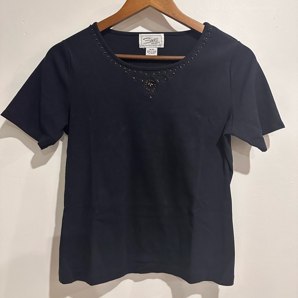 BACKS Vintage Beaded Cotton Blend Short Sleeve Size M